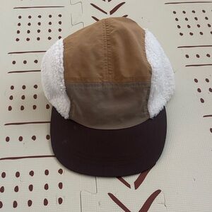Brown and White shearling kids Cap